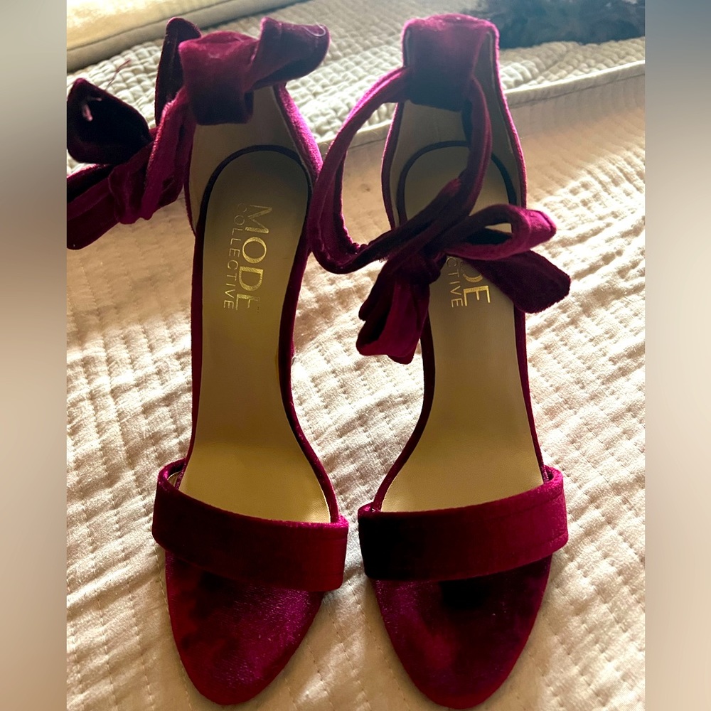 Burgundy velvet heels